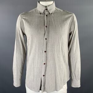 BARENA Size XL Grey Heather Cotton Button Down Long Sleeve Shirt
